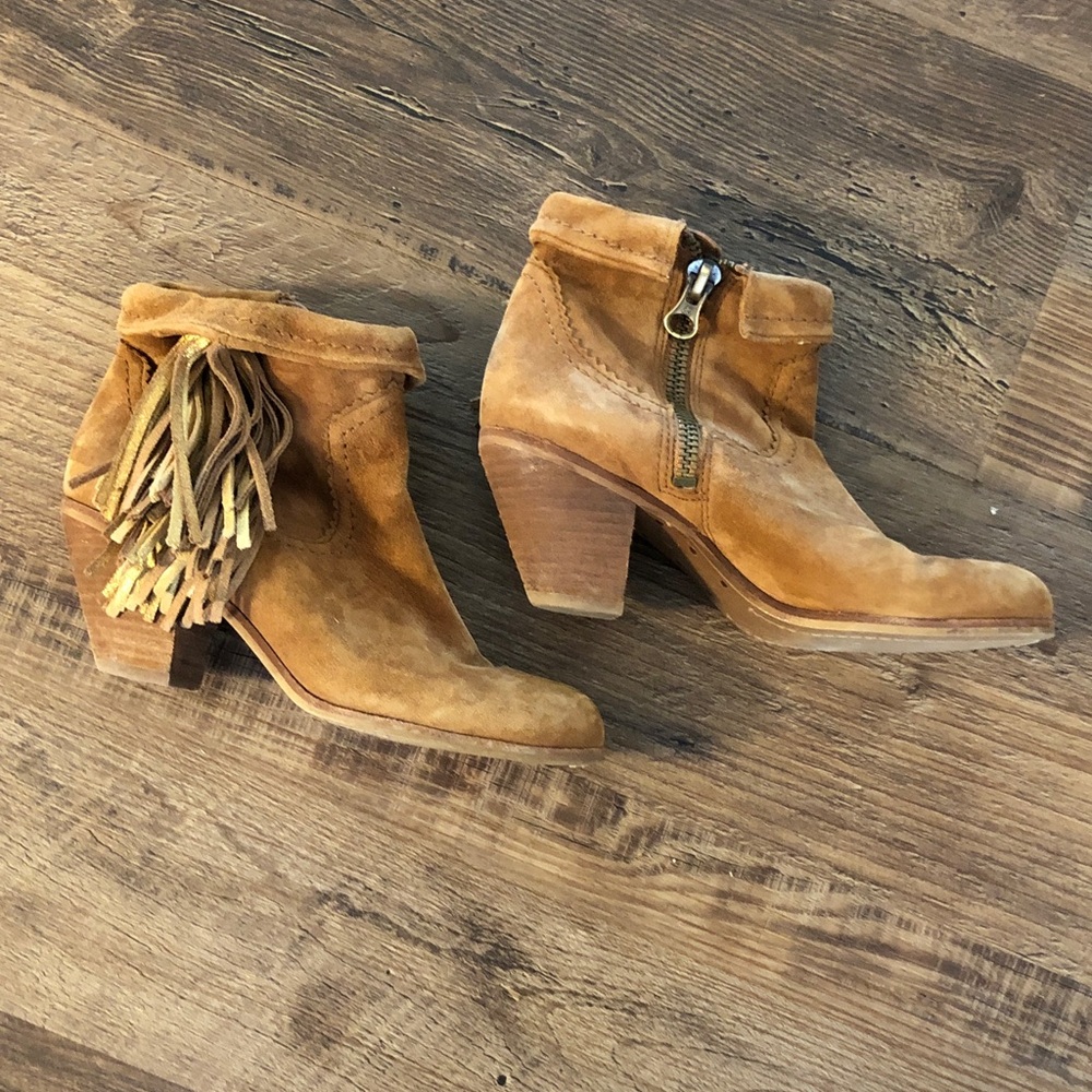 Sam Edelman Tan Suede Fringe Ankle Boots